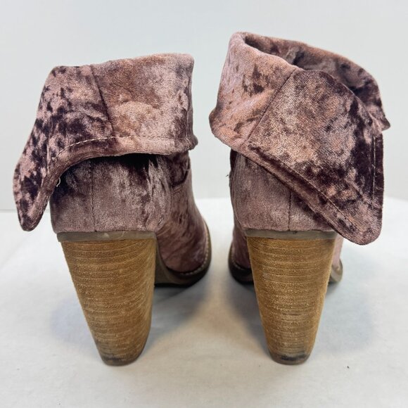 Sbicca Womens Size 7 Ankle Booties Pink Crushed Velvet Foldover Block Heels - Picture 5 of 16